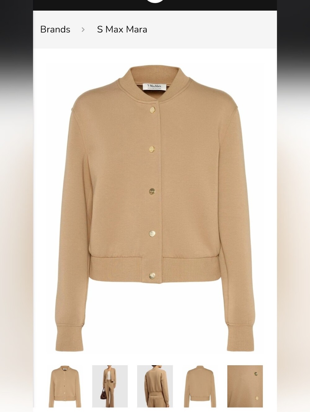 S MaxMara Scuba Jersey BARBARA Camel Gold-Button Bomber Jacket